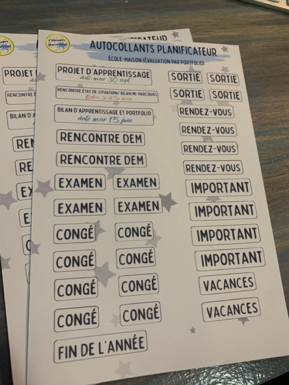 Autocollants à planificateur École-Maison-Évaluation par PORTFOLIO