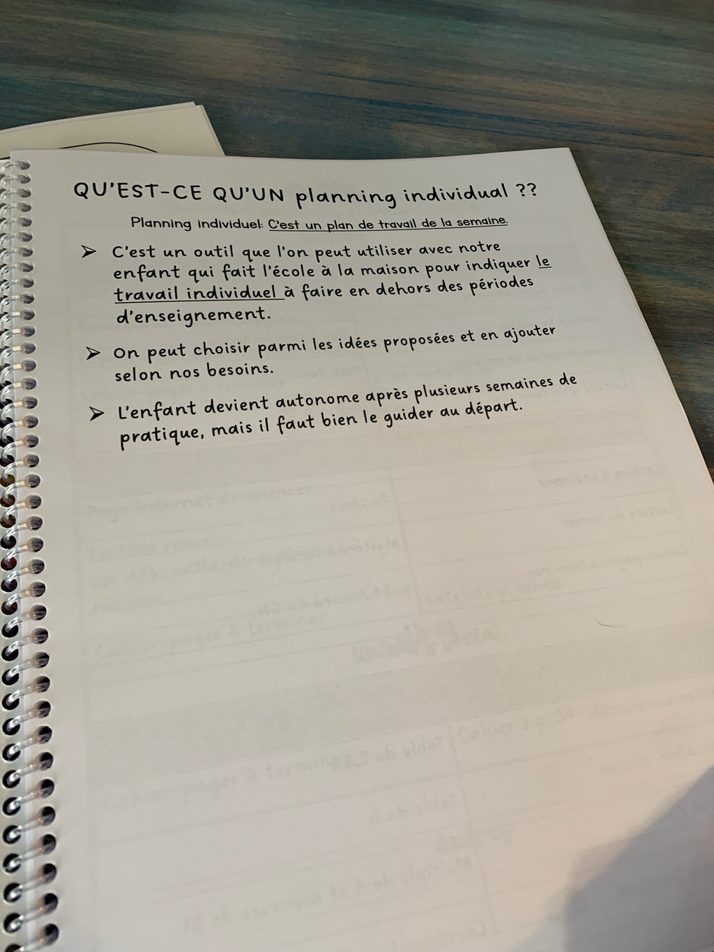 Planning individuel pour les enfants