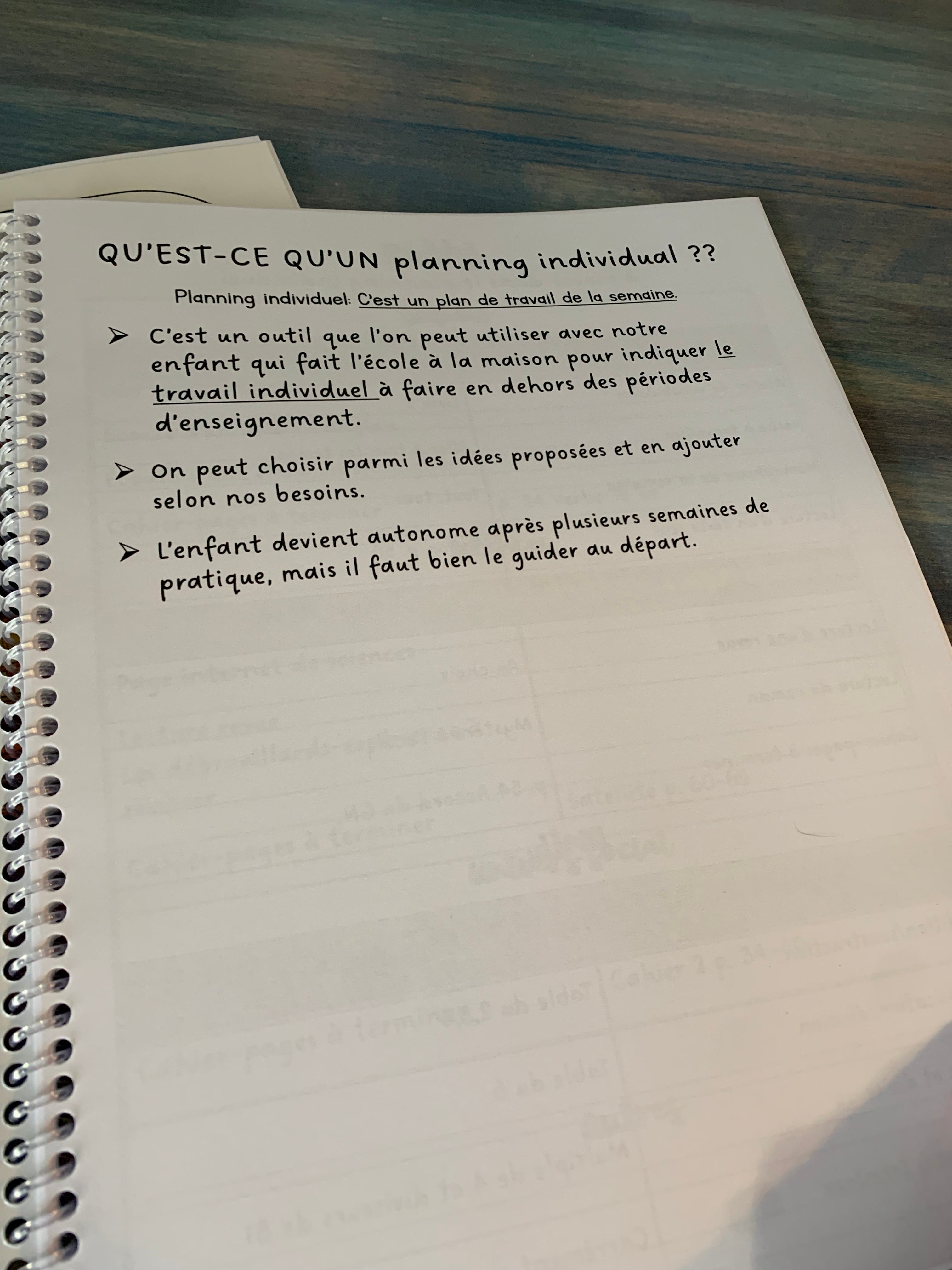 Planning individuel pour les enfants