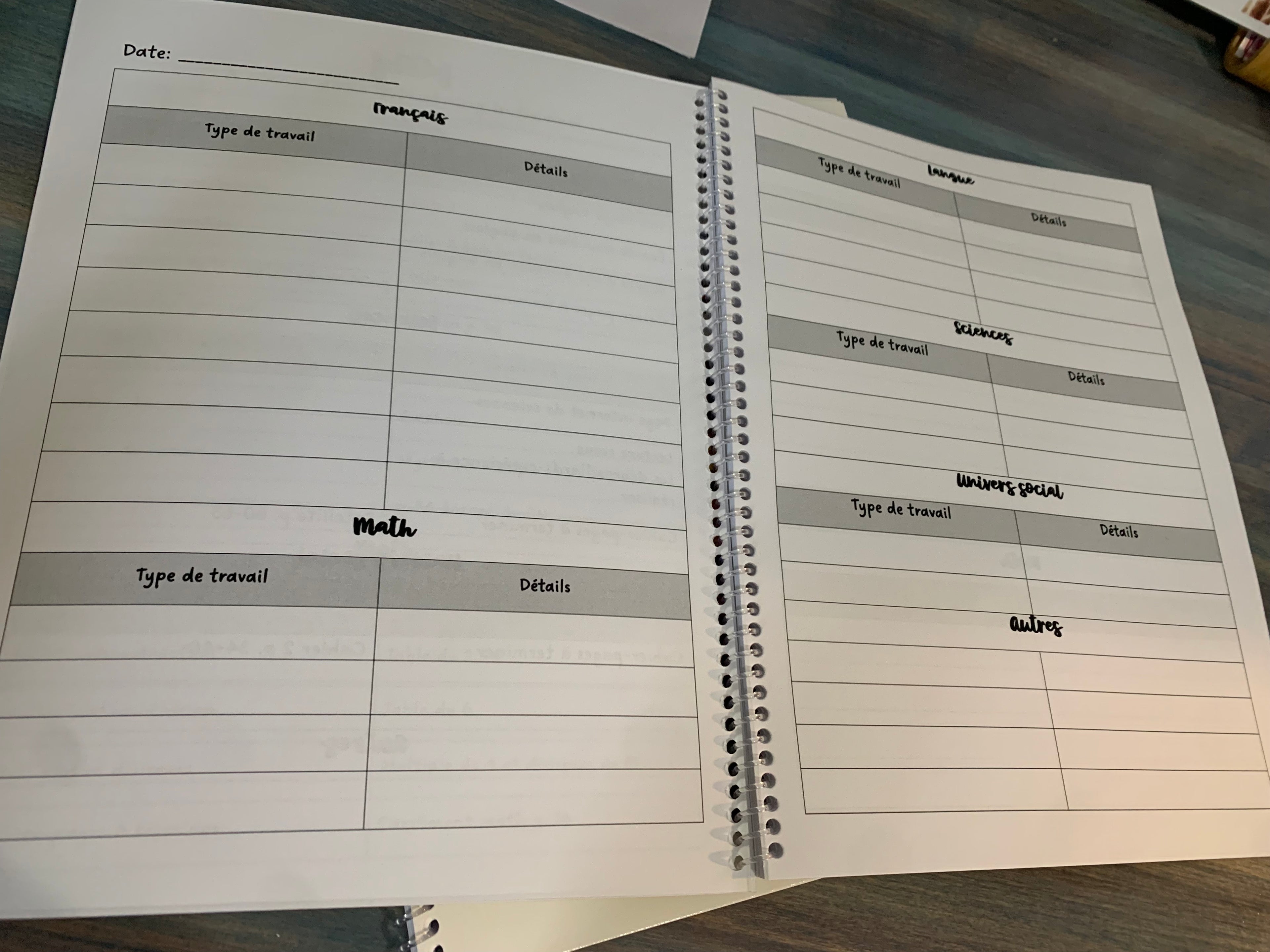 Planning individuel pour les enfants
