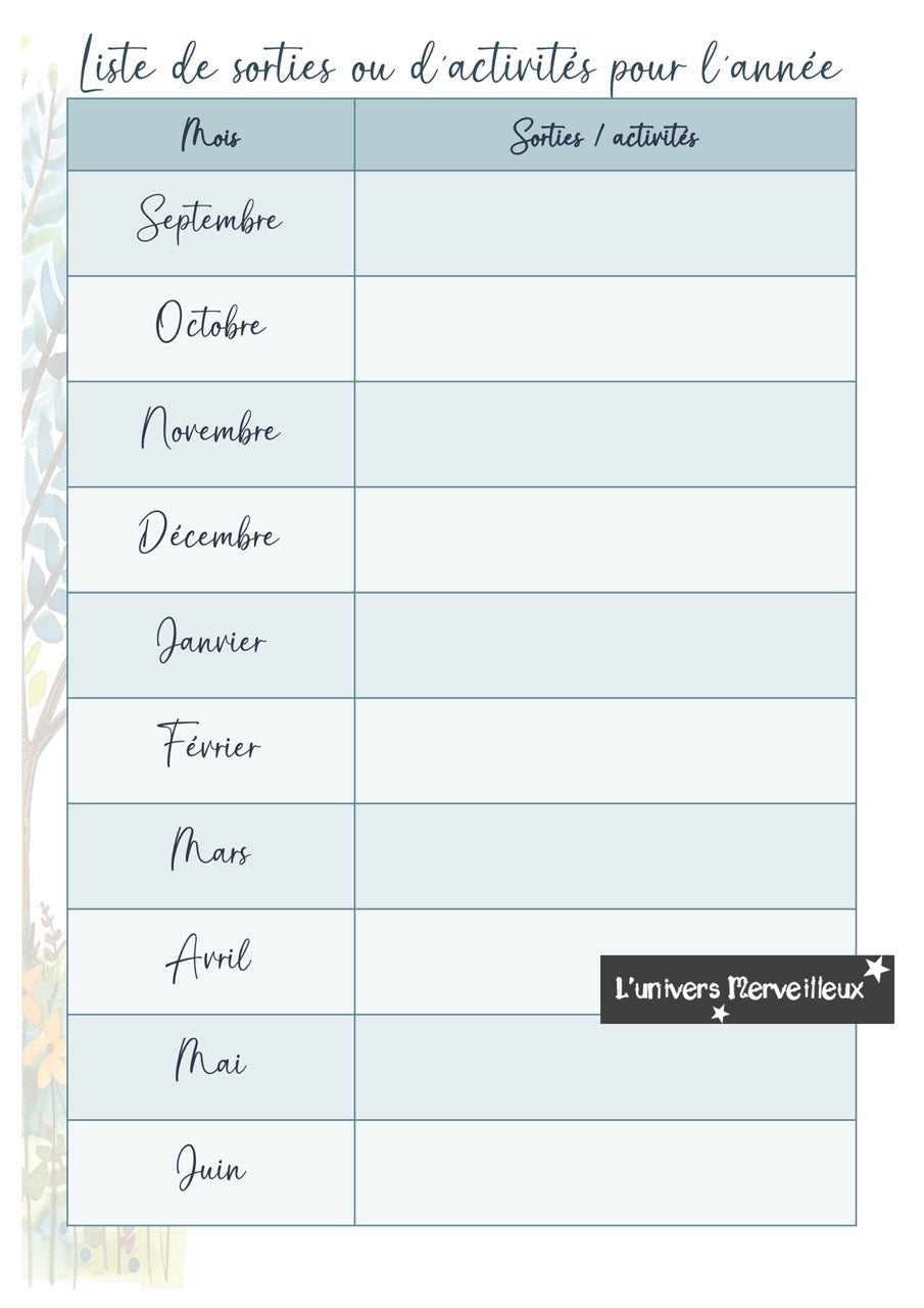 Planificateur en version PDF à imprimer à la maison